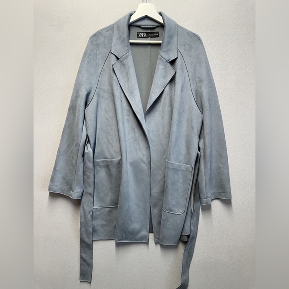 NWOT Zara Women's Belted Faux Suede Lapel Collar Open Trench Coat Size XXL - Picture 3 of 3